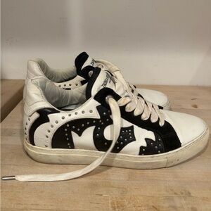 Zadig & Voltaire Black and White Leather Sneakers with Studs - only worn twice!